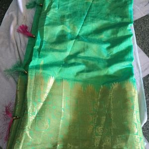 Parrot Green Banarasi Silk Saree