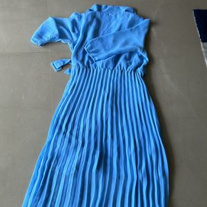 Fixed Price Blue Dress With Elbow Sleeves