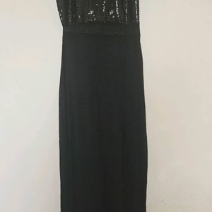 Black Shiny Side Cut Long Dress