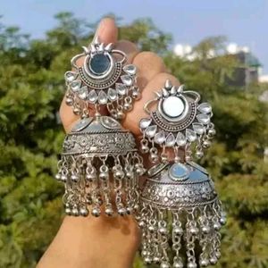 Stylish Mirror Work Jhumka Earrings For Girls