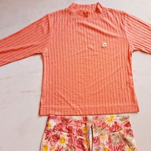 🪐🪐SUPERB PEACH COLOR TOP & PANTS SET FOR GIRL