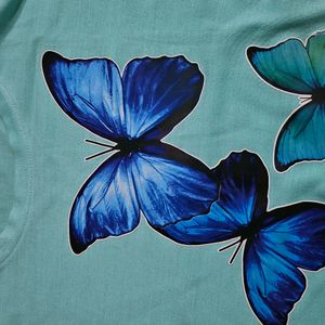 Regular Wear Butterfly Printed Blue Tshirt