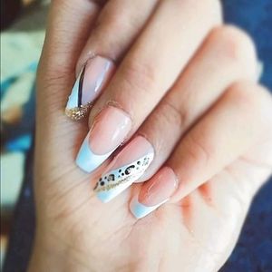 Nude and White | Press On | Glitter | nail art