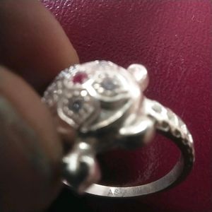 Pure Silver CZ Good Luck Tortoise Ring Unisex