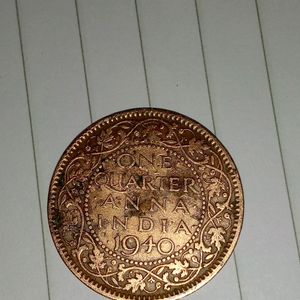 1940 ONE QUARTER ANNA INDIA COIN