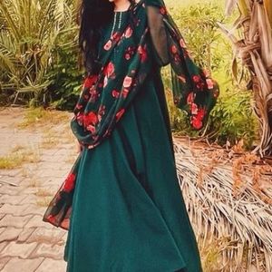 Green Anarkali With Dupatta Set