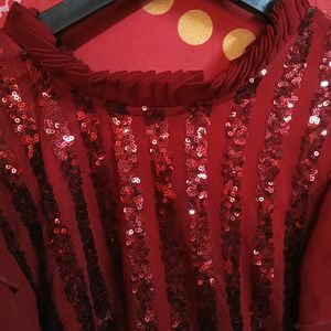 Girls Maroon Sequin Top