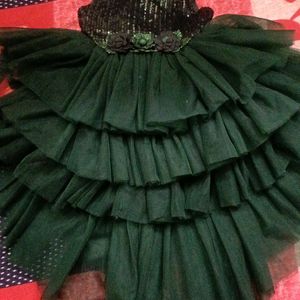 Bottle Green Tail Frock For Kids