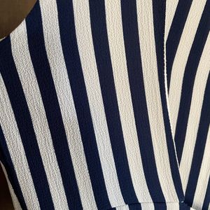 White And Blue Strips Long Shrug