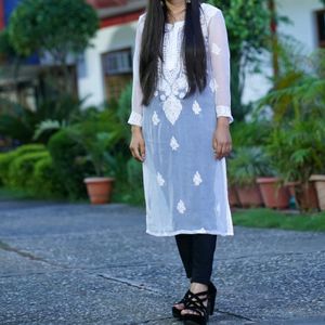 White Chickankari Kurti