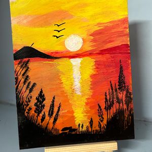 Painting On Glass With Wooden Stand (15cm X12cm )