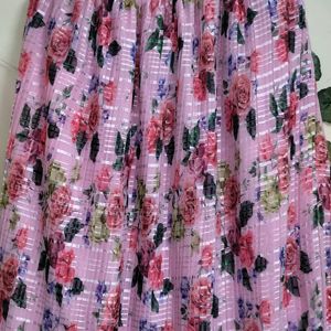 Pink Colour Floral Print Flared Skirt