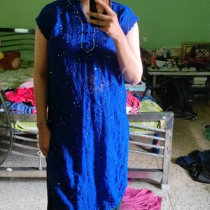 Navy Blue Chikankari Kurti With Sequins