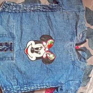 A Blue Mickey Mouse Crop Top With Lace Detailing