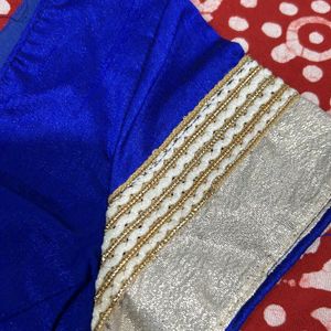 Vibrant Blue 💙 Blouse with White n Golden Design