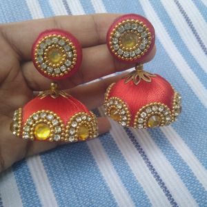 Red Silk Thread Jhumkas