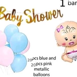 Baby Shower Banner+40 pcs mettalic baloons.