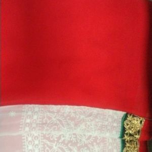 Beautiful Red And White Saree