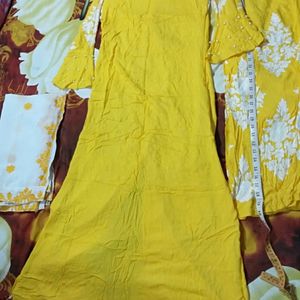 Front Cut Yellow Kurta Palazzo With Dupatta