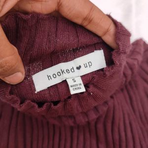 Hooked Up Wine Colour Ribbed Top