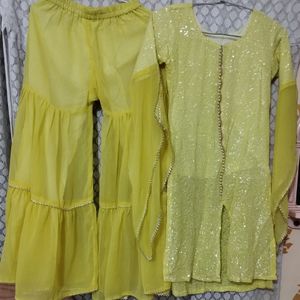 Girls (Kids)Sharara Suit (Yellow Colour)