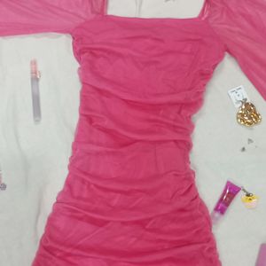 DIWALI SALE!!!!PINK RUCHED BODYCON DRESS