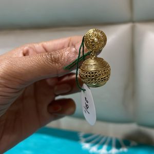 Golden Colour Earrings With Round Base