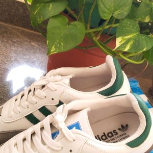 Adidas Sambas Grey With Green Strips(Dupe )