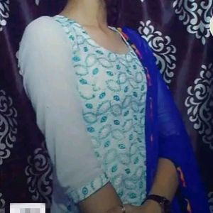 White With Blue Print Kurti( Kurta)