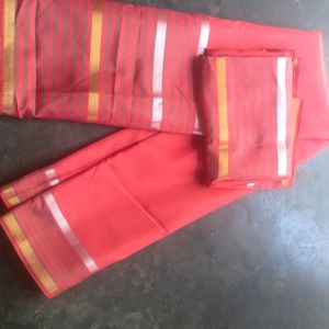 Red Silk Saree With Blouse