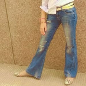 Branded Flared Jeans Rough Look