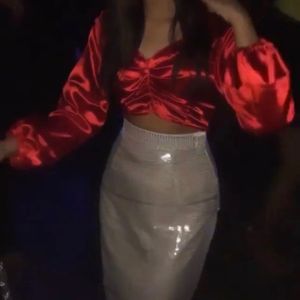 Red Satin Crop Top