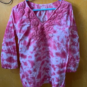 Pink tiedie work kurti