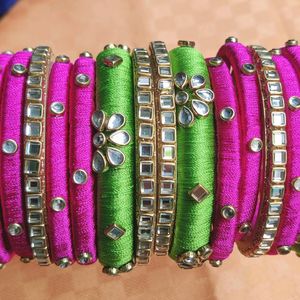 Green & Pink Silk Thread Bangles