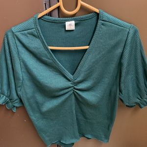 Ribbed Green Color Crop Top