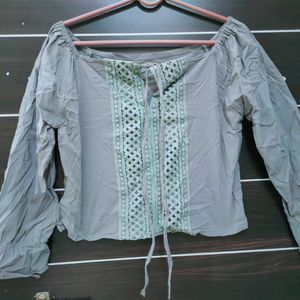 Grey Offshoulder Tie Top