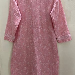 Pink And White Printed Kurti