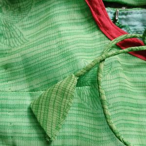 Green Blouse With Red Border Lase For Women