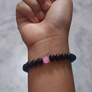 Black Bracelet With Pink Stone