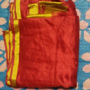 Red Saree With Golden Border