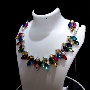 Glass Stone Necklace With Earring Multicolor