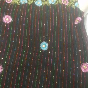 Black Saree With Multicolor Embroidery Work