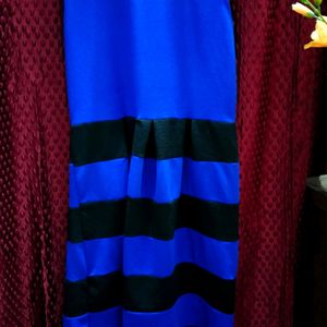 Blue & Black Striped A Line Knee Length Dress