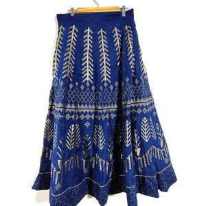 Navy Blue Printed Blouse And Skirt (Women's)