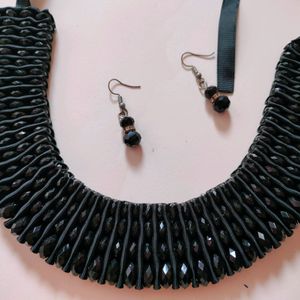 Ribbon Beads Necklace With Earrings