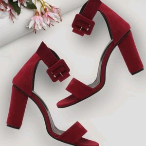 Velvet Red Heels Sandals