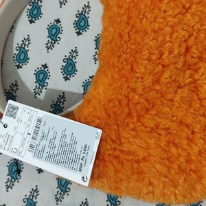 MANGO orange Handle Bag With Faux Fur