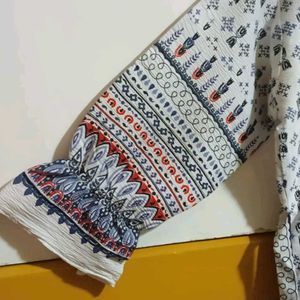 White Printed Kurti Top With Ties