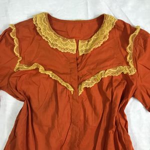 Cute Orange Top With Laces Fits M-L