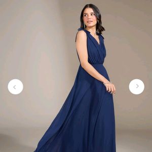 Navy Blue V Neck Maxi Dress